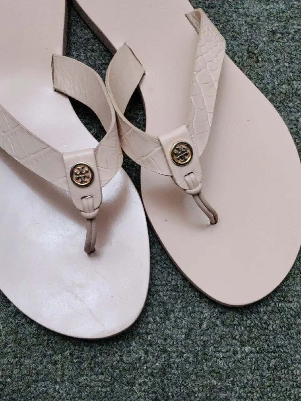 Tory Burch Light Pink Logo Leather Thong Sandals
